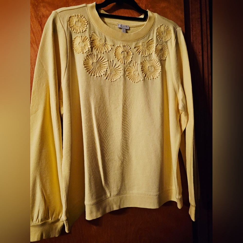 Talbots Yellow Sweatshirt with Floral Embellishments